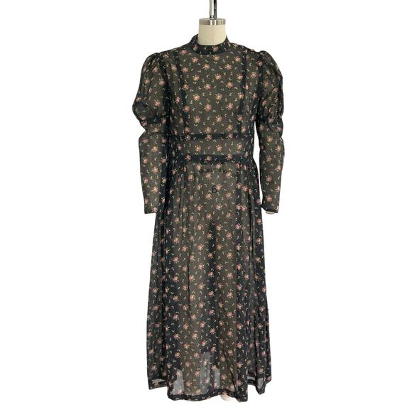 Vintage Black and Pink Floral Handmade Prairie Dress - Picture 4 of 8